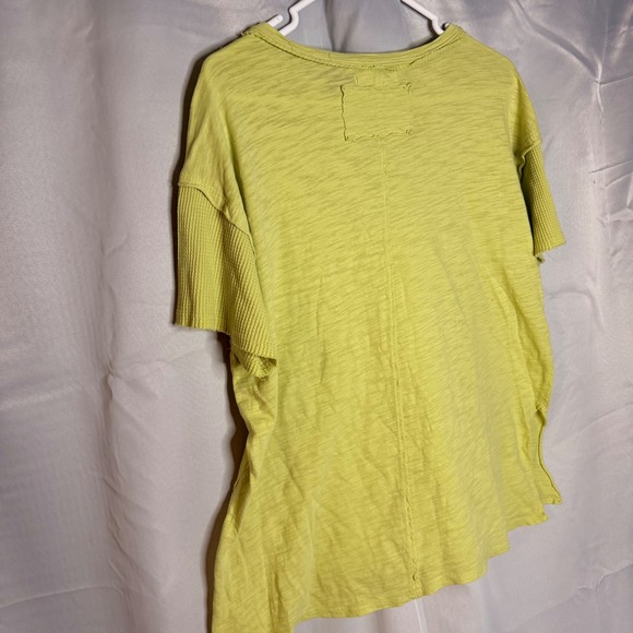 Free People Washed Out Slub Knit Textured Sleeve Tee Shirt Yellow XS - Picture 6 of 7